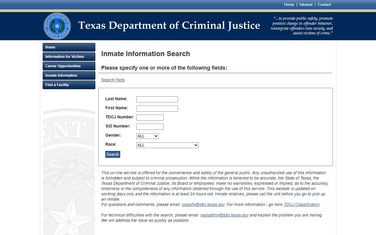 TDCJ inmate search for sentenced Winkler County inmates