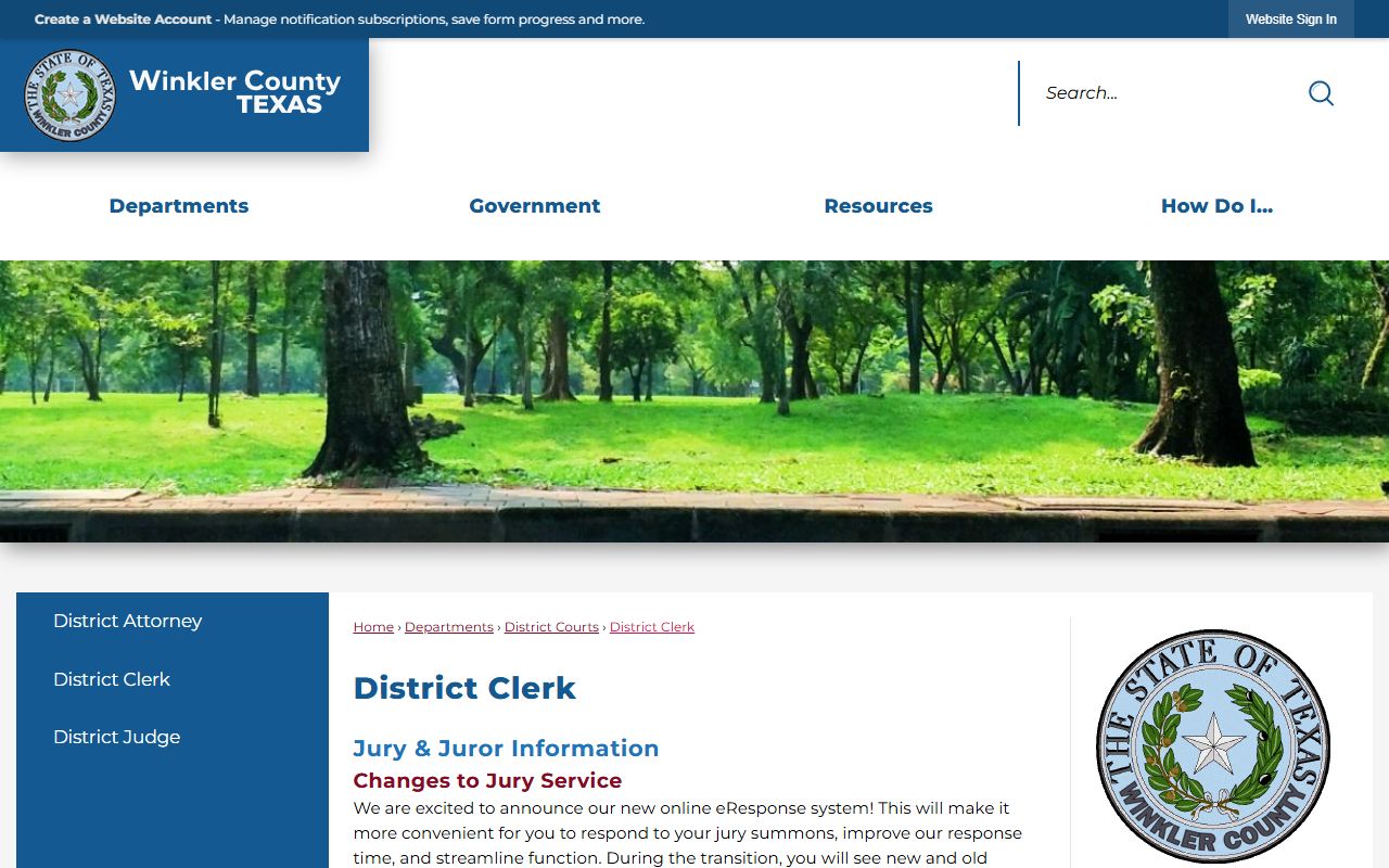 Winkler County District Clerk court records after arrest source page